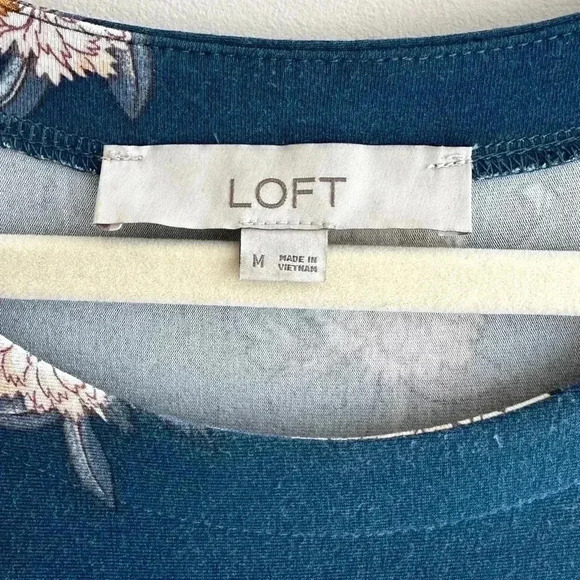LOFT Blue and Yellow Floral Swing Shift Dress, Casual Knit Dress, Size Medium - Picture 8 of 16